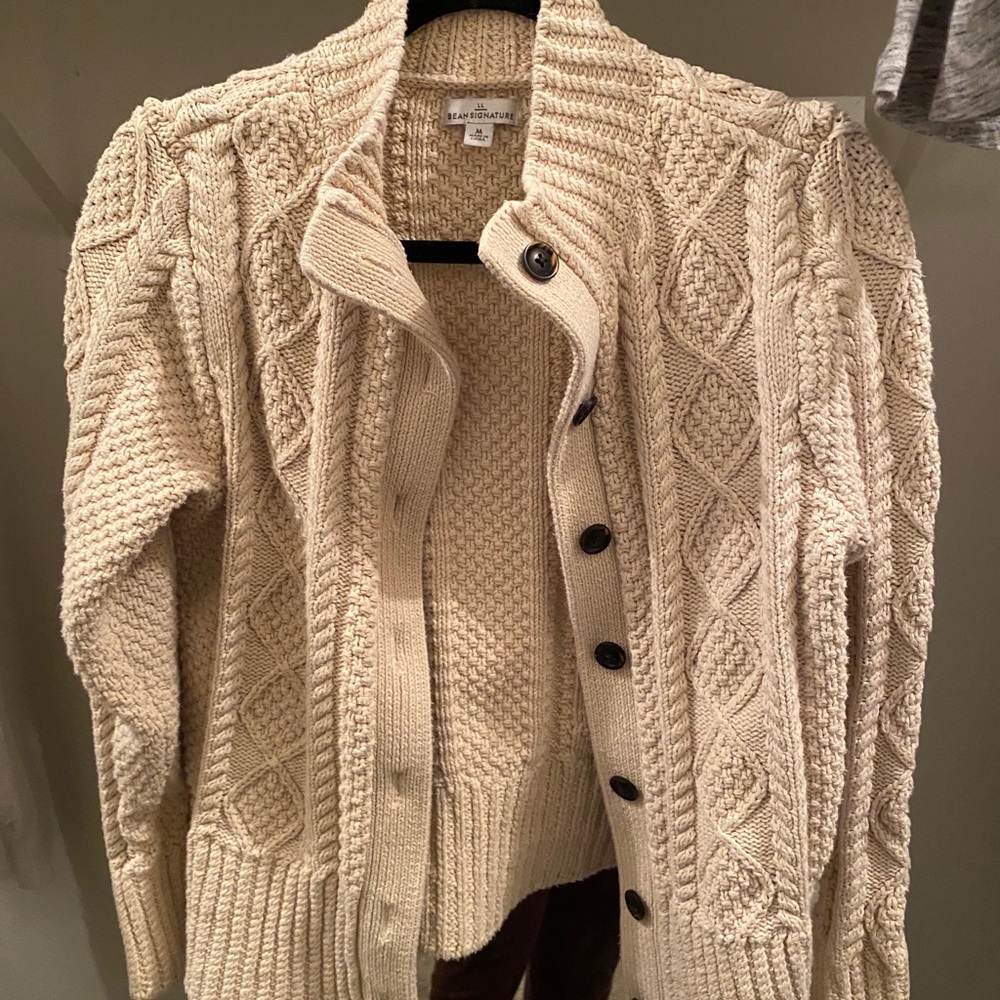 LL Bean Aran fisherman’s cardigan sweater